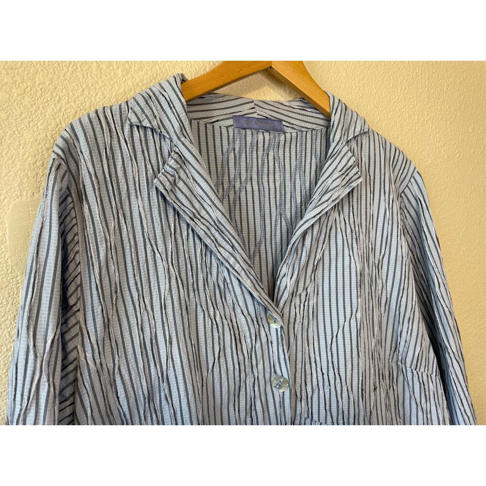 Cut Loose Button Up Long Sleeve Collared Striped Light Blue Mini Dress Large - Picture 3 of 11